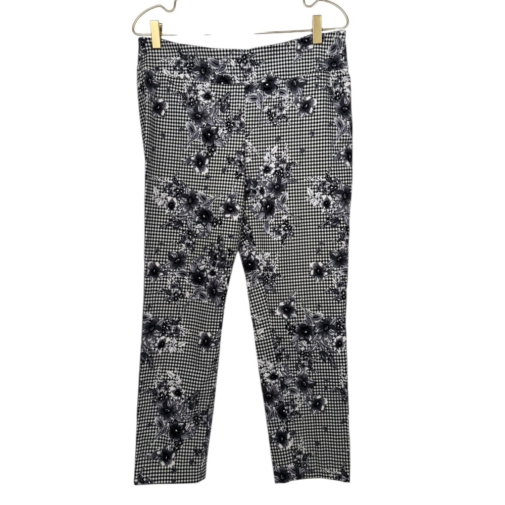 Jules & Leopold Floral Gingham Pants Stretch Casual‎ Career Black White 6 527